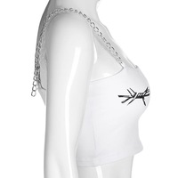 Sexy Barb Wire Print Sleeveless Shirt Crop Top Tank Camisole Metal Chain Strap Casual Punk Summer E-Girl Kawaii Korean Japanese Harajuku Streetwear - Thumbnail 5