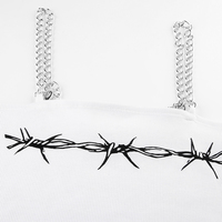 Sexy Barb Wire Print Sleeveless Shirt Crop Top Tank Camisole Metal Chain Strap Casual Punk Summer E-Girl Kawaii Korean Japanese Harajuku Streetwear - Thumbnail 8