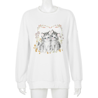Kitten Cat Cartoon Print Sweatshirt Causal Long Sleeve Shirt Crew Neck Oversize Loose Sweater E-Girl Kawaii Korean Japanese Harajuku Streetwear - Thumbnail 1