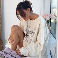 Kitten Cat Cartoon Print Sweatshirt Causal Long Sleeve Shirt Crew Neck Oversize Loose Sweater E-Girl Kawaii Korean Japanese Harajuku Streetwear - Thumbnail 2