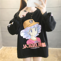 Purple Anime Girl Cartoon Print Sweatshirt Causal Long Sleeve Shirt Casual Oversized Loose Sweater E-Girl Kawaii Korean Japanese Harajuku Streetwear - Thumbnail 7