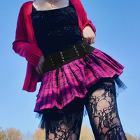 Sexy Lace Up Trim Plaid Pleated Mini Skirt Punk Goth Dark Academia School Girl E-Girl Kawaii Korean Japanese Harajuku Streetwear - Thumbnail 2