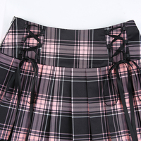 Sexy Lace Up Trim Plaid Pleated Mini Skirt Punk Goth Dark Academia School Girl E-Girl Kawaii Korean Japanese Harajuku Streetwear - Thumbnail 9