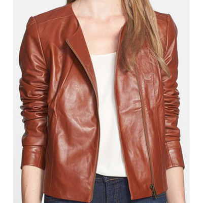 Women brown biker leather jacket, brown sheepskin punk jacket for women