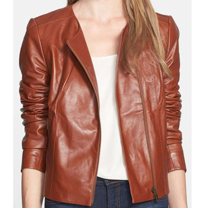 Women Brown Biker Leather Jacket, Brown Sheepskin Punk Jacket for Women