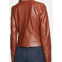 Women Brown Biker Leather Jacket, Brown Sheepskin Punk Jacket for Women - Thumbnail 1