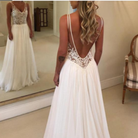 Bohemain Wedding Dresses V Neck Backless Chiffon Appliques See Through Garden Country Beach Bridal Gowns vestido de novia Plus Size,774 - Thumbnail 1