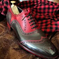 Splendid Oxford Two Tone Wing Tip Brogues Real Leather Formal Reliable Shoes - Thumbnail 4