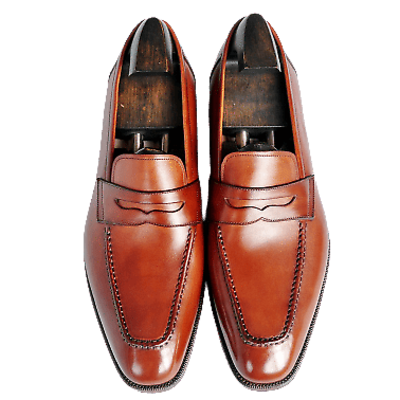 Luxury wear brown penny loafer apron toe slip on patina real leather dress shoes