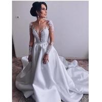 Elegant Long Sleeve Wedding Dresses 2019 Lace Bridal Gowns On Sale Sheer Neck Straps Mopping Long Section Fresh Wedding Gowns,779 - Thumbnail 1