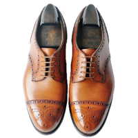 Splendid Tan Derby Cap Toe Full Brogues Official Business Real Leather Men Shoes - Thumbnail 1