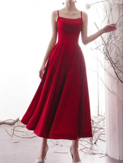 A-line Ankle-length Prom Dresses with Double Straps,781