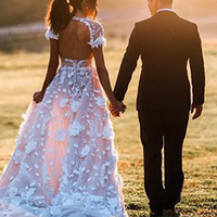 Romantic A-Line V Neck Open Back Short Sleeved Champagne Tulle 3D Flowers Appliques Wedding Dresses,782 - Thumbnail 2