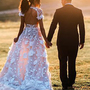 Romantic A-Line V Neck Open Back Short Sleeved Champagne Tulle 3D Flowers Appliques Wedding Dresses,782-2