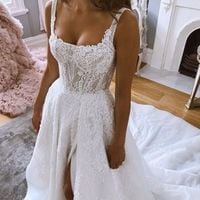 Gorgeous Ball Gown Square Neck Split Wedding Dresses with Appliques,783 - Thumbnail 2