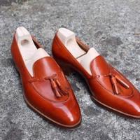 Handmade New Congac Brown Tassels Loafer Leather Party Wear Shoes - Thumbnail 1