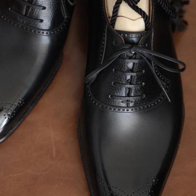 Handmade oxfords black bespoke leather narrow toe lace up men's shoes - Thumbnail 2