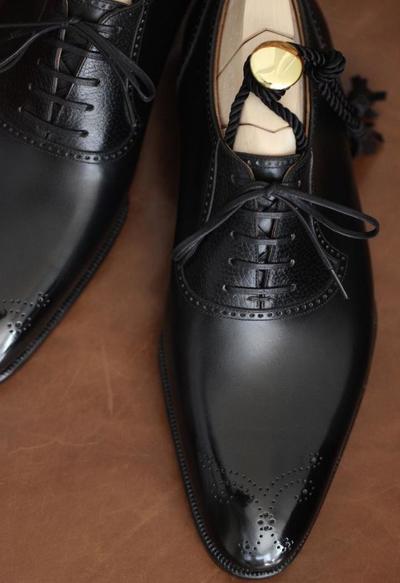 Handmade Oxfords Black Bespoke Leather Narrow Toe Lace Up Men's Shoes