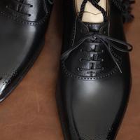 Handmade Oxfords Black Bespoke Leather Narrow Toe Lace Up Men's Shoes - Thumbnail 1