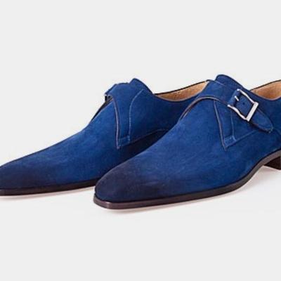 Handmade two tone single monk strap suede men's formal shoes - Thumbnail 3