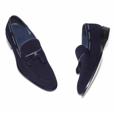Handmade men's navy suede tassel loafers formal shoes shoes
