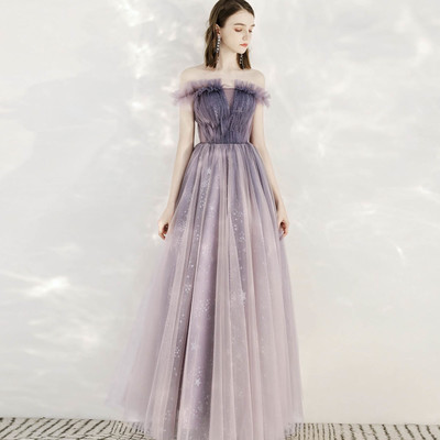 Purple tulle long promo dress purple evening dress - Thumbnail 4