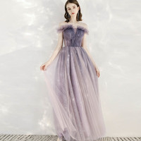 Purple tulle long promo dress purple evening dress - Thumbnail 1