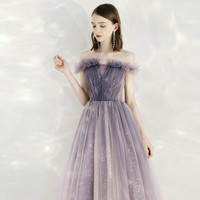 Purple tulle long promo dress purple evening dress - Thumbnail 2