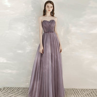 Purple tulle beads long prom dress evening dress - Thumbnail 1