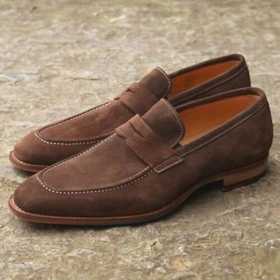 Mens Handmade Shoes Brown Suede Moccasin Business Formal Dress Casual Wear Boots