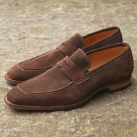 Mens Handmade Shoes Brown Suede Moccasin Business Formal Dress Casual Wear Boots - Thumbnail 1