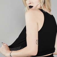 Black Skull Print Knit Ruffle Tank Top Cropped Sleeveless Shirt Causal Goth Punk Causal Summer E-Girl Kawaii Korean Japanese Harajuku Streetwear - Thumbnail 3