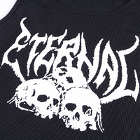 Black Skull Print Knit Ruffle Tank Top Cropped Sleeveless Shirt Causal Goth Punk Causal Summer E-Girl Kawaii Korean Japanese Harajuku Streetwear - Thumbnail 8
