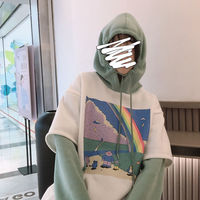 Rainbow Cartoon Print Hoodie Patchwork Loose Drawstring Sweatshirt Sweater Long Sleeve Pullover E-Girl Kawaii Korean Japanese Harajuku Streetwear - Thumbnail 6