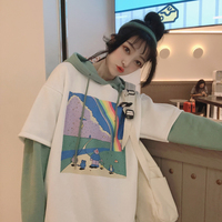 Rainbow Cartoon Print Hoodie Patchwork Loose Drawstring Sweatshirt Sweater Long Sleeve Pullover E-Girl Kawaii Korean Japanese Harajuku Streetwear - Thumbnail 7