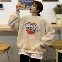 Strawberry Bubblegum Print Warm Fuzzy Fleece Hoodie Sweatshirt Sweater Long Sleeve Pullover E-Girl Kawaii Korean Japanese Harajuku Streetwear - Thumbnail 1