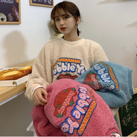 Strawberry Bubblegum Print Warm Fuzzy Fleece Hoodie Sweatshirt Sweater Long Sleeve Pullover E-Girl Kawaii Korean Japanese Harajuku Streetwear - Thumbnail 5