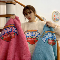 Strawberry Bubblegum Print Warm Fuzzy Fleece Hoodie Sweatshirt Sweater Long Sleeve Pullover E-Girl Kawaii Korean Japanese Harajuku Streetwear - Thumbnail 6