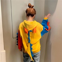Dinosaur Colourful Cartoon Casual Loose Oversized Hoodie Sweater Sweatshirt Long Sleeve Pullover E-Girl Kawaii Korean Japanese Harajuku Streetwear - Thumbnail 4