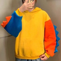 Dinosaur Colourful Cartoon Casual Loose Oversized Hoodie Sweater Sweatshirt Long Sleeve Pullover E-Girl Kawaii Korean Japanese Harajuku Streetwear - Thumbnail 5