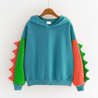 Dinosaur Colourful Cartoon Casual Loose Oversized Hoodie Sweater Sweatshirt Long Sleeve Pullover E-Girl Kawaii Korean Japanese Harajuku Streetwear - Thumbnail 7