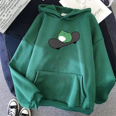 Skateboard frog cartoon casual loose oversized hoodie sweater sweatshirt long sleeve pullover e-girl kawaii korean japanese harajuku streetwear - Thumbnail 3