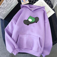 Skateboard Frog Cartoon Casual Loose Oversized Hoodie Sweater Sweatshirt Long Sleeve Pullover E-Girl Kawaii Korean Japanese Harajuku Streetwear - Thumbnail 6