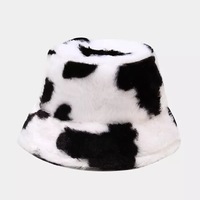 Cow Print Plush Bucket Hat Warm Soft Velvet Fishermen Cap Animal Print Winter Women E-Girl Kawaii Korean Japanese Harajuku Streetwear - Thumbnail 3