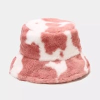 Cow Print Plush Bucket Hat Warm Soft Velvet Fishermen Cap Animal Print Winter Women E-Girl Kawaii Korean Japanese Harajuku Streetwear - Thumbnail 4