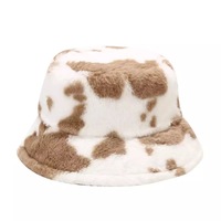Cow Print Plush Bucket Hat Warm Soft Velvet Fishermen Cap Animal Print Winter Women E-Girl Kawaii Korean Japanese Harajuku Streetwear - Thumbnail 5