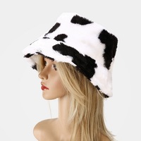 Cow Print Plush Bucket Hat Warm Soft Velvet Fishermen Cap Animal Print Winter Women E-Girl Kawaii Korean Japanese Harajuku Streetwear - Thumbnail 6