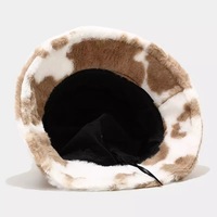 Cow Print Plush Bucket Hat Warm Soft Velvet Fishermen Cap Animal Print Winter Women E-Girl Kawaii Korean Japanese Harajuku Streetwear - Thumbnail 9
