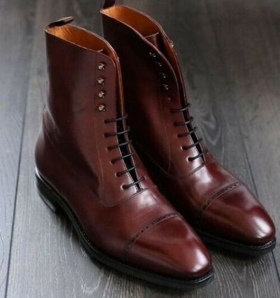 Handmade Brown High Ankle Lace up Boots for Men