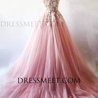 Cute Ball Gown V Neck Blush Pink Prom Dresses with Beading - Thumbnail 2